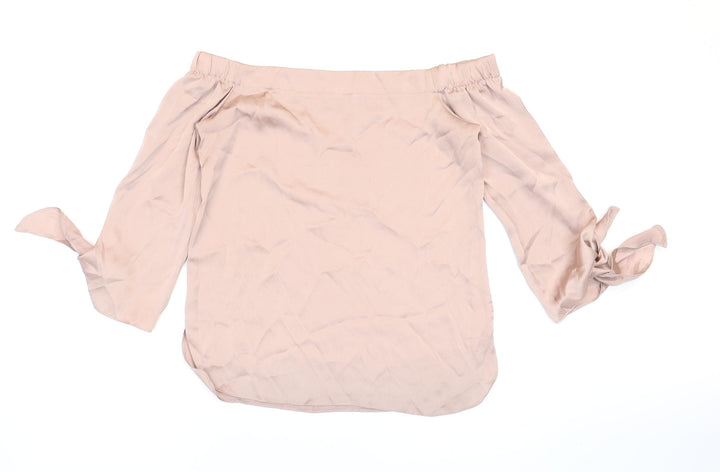 New Look Womens Beige Polyester Basic Blouse Size 6 Off the Shoulder - Metallic. Tied sleeves
