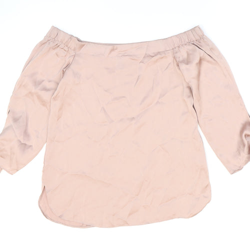 New Look Womens Beige Polyester Basic Blouse Size 6 Off the Shoulder - Metallic. Tied sleeves