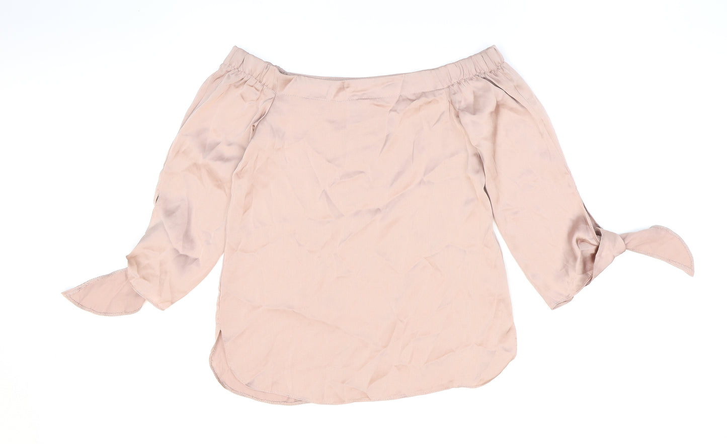 New Look Womens Beige Polyester Basic Blouse Size 6 Off the Shoulder - Metallic. Tied sleeves