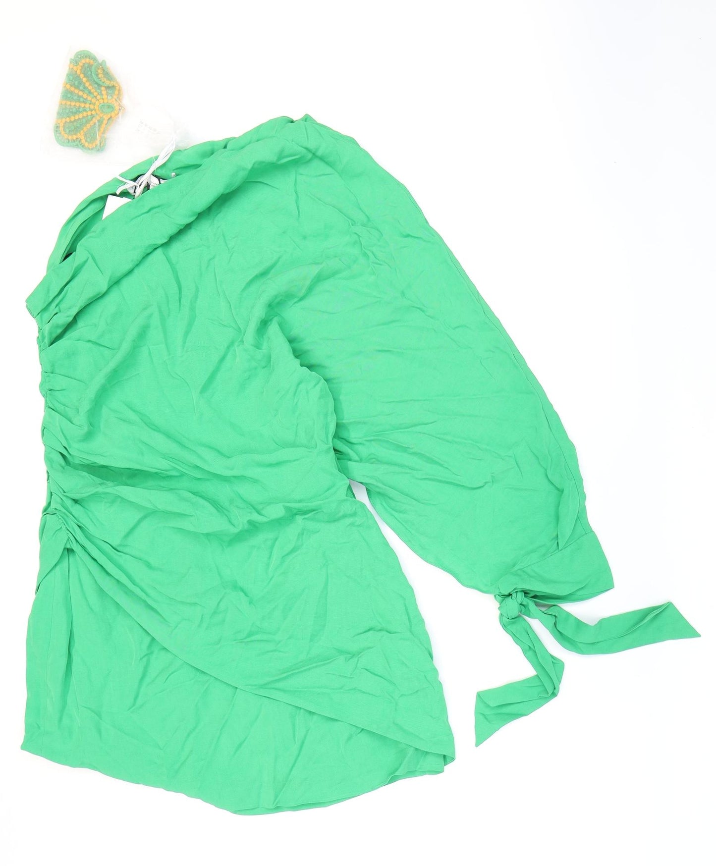 Zara Womens Green Viscose Fit & Flare Size 8 Off the Shoulder Zip