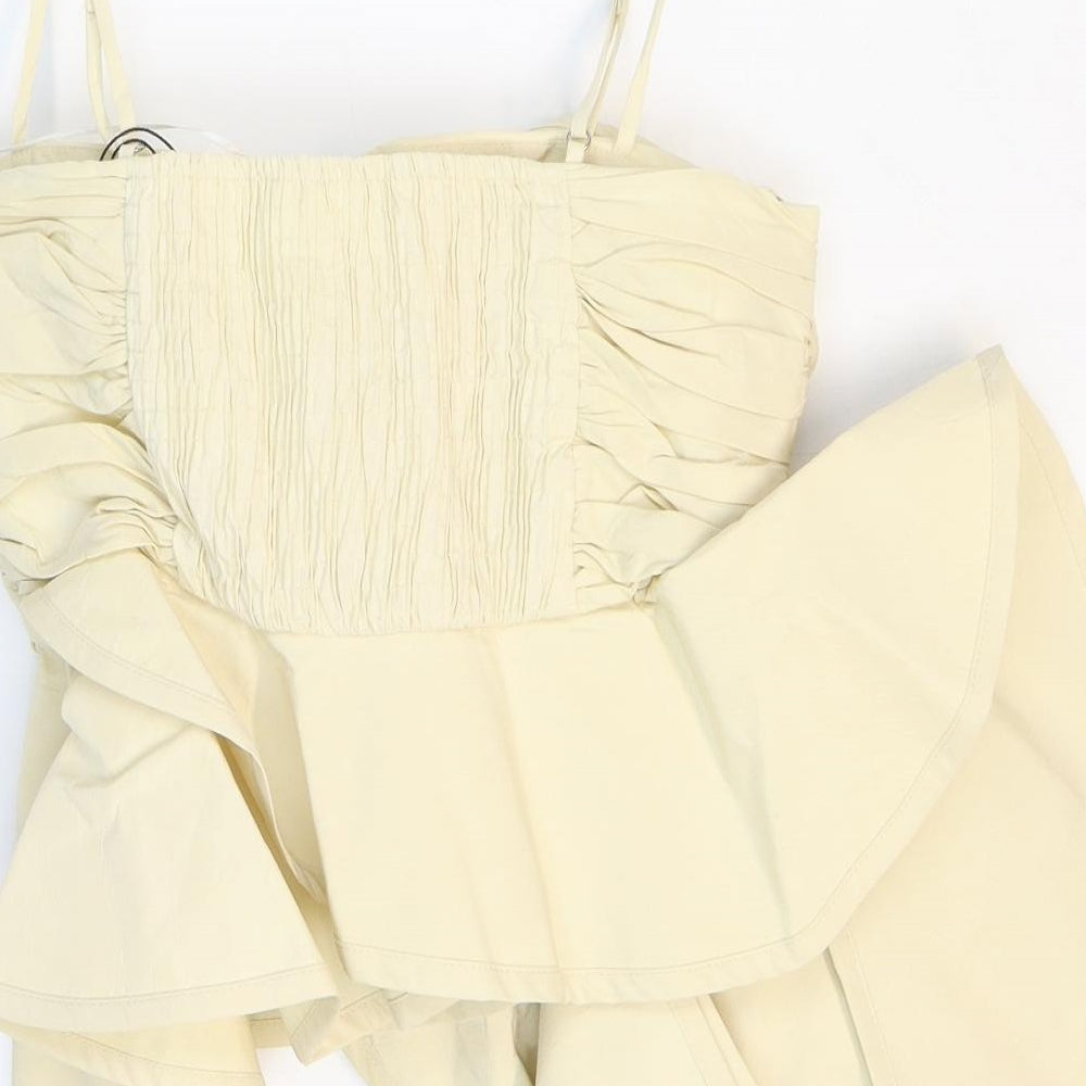Zara Womens Ivory Polyester Cropped Blouse Size 6 Sweetheart - Flower feature. Ruched