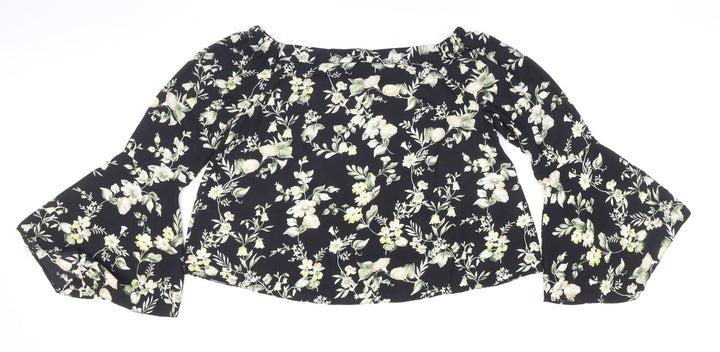 New Look Womens Multicoloured Floral Polyester Cropped Blouse Size 8 Off the Shoulder - Flared sleeves