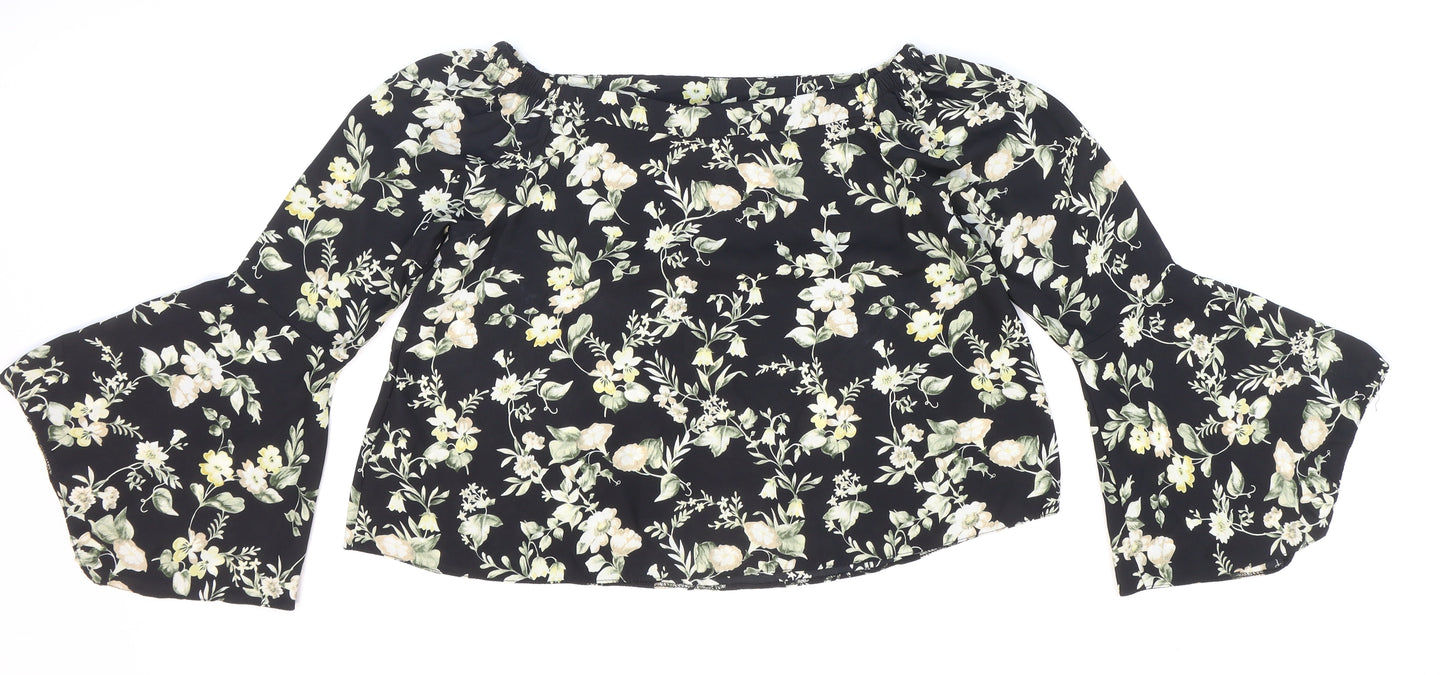 New Look Womens Multicoloured Floral Polyester Cropped Blouse Size 8 Off the Shoulder - Flared sleeves