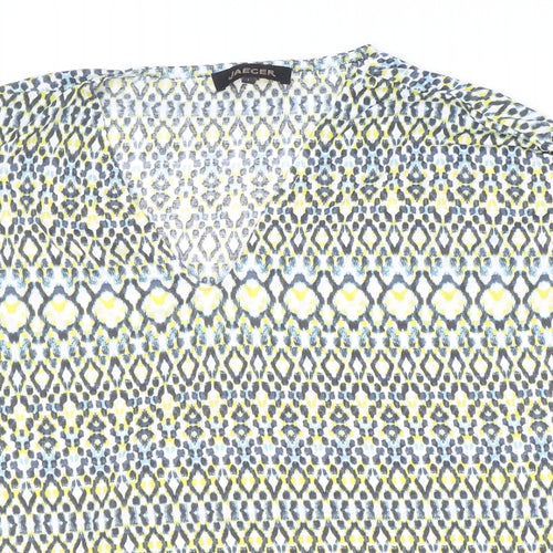 Jaeger Womens Multicoloured Geometric Lyocell Basic T-Shirt Size L V-Neck