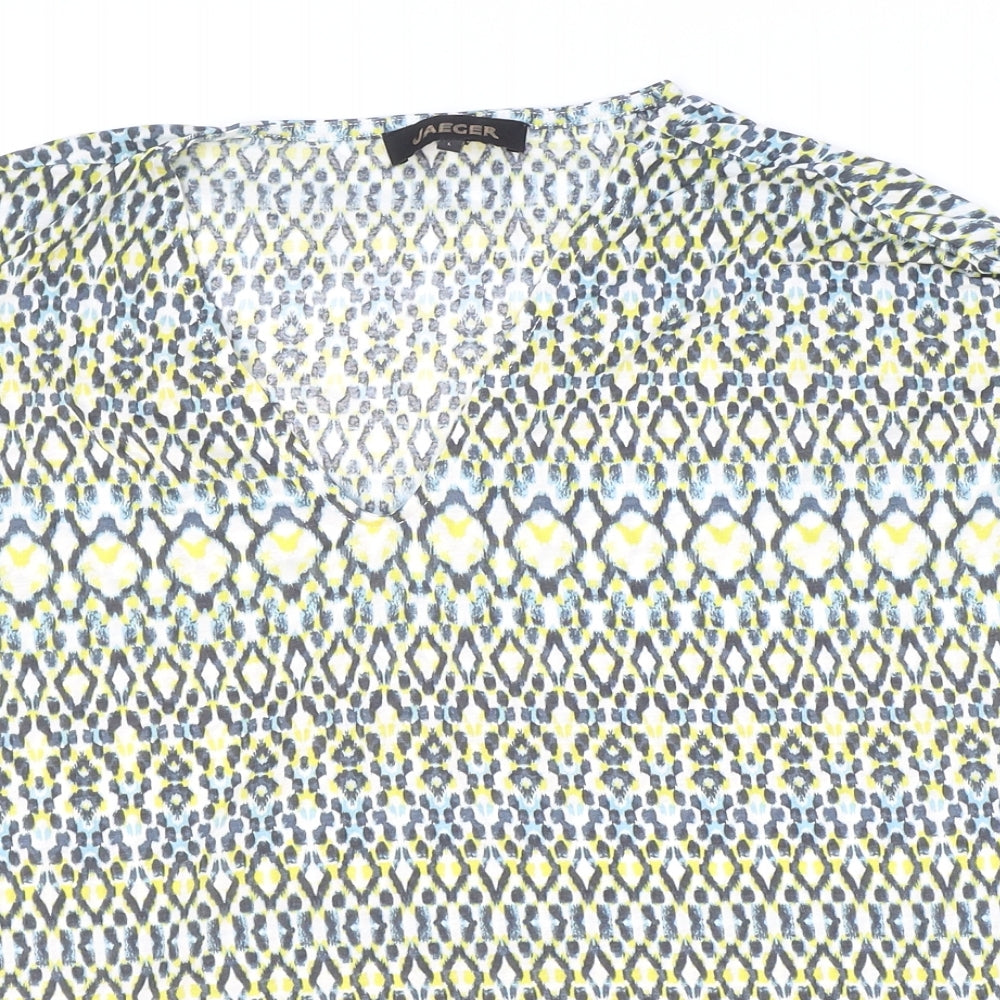 Jaeger Womens Multicoloured Geometric Lyocell Basic T-Shirt Size L V-Neck