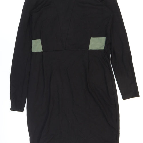 Limited Collection Womens Black Viscose Pencil Dress Size 14 V-Neck Zip - Slit.