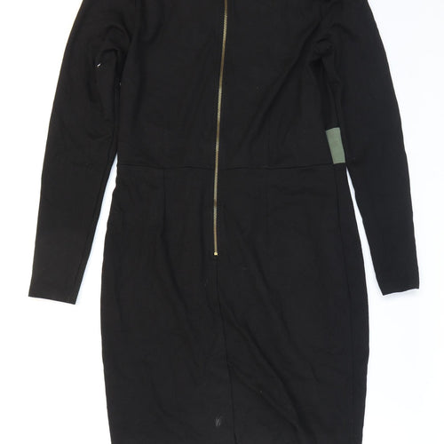 Limited Collection Womens Black Viscose Pencil Dress Size 14 V-Neck Zip - Slit.