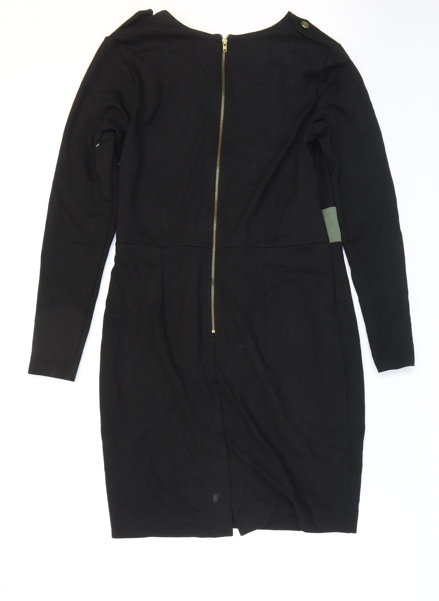 Limited Collection Womens Black Viscose Pencil Dress Size 14 V-Neck Zip - Slit.