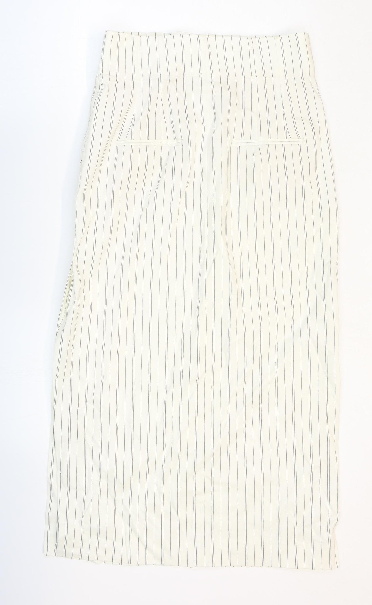 Zara Womens White Striped Polyester Maxi Skirt Size 10 Zip