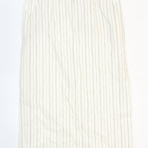 Zara Womens White Striped Polyester Maxi Skirt Size 10 Zip