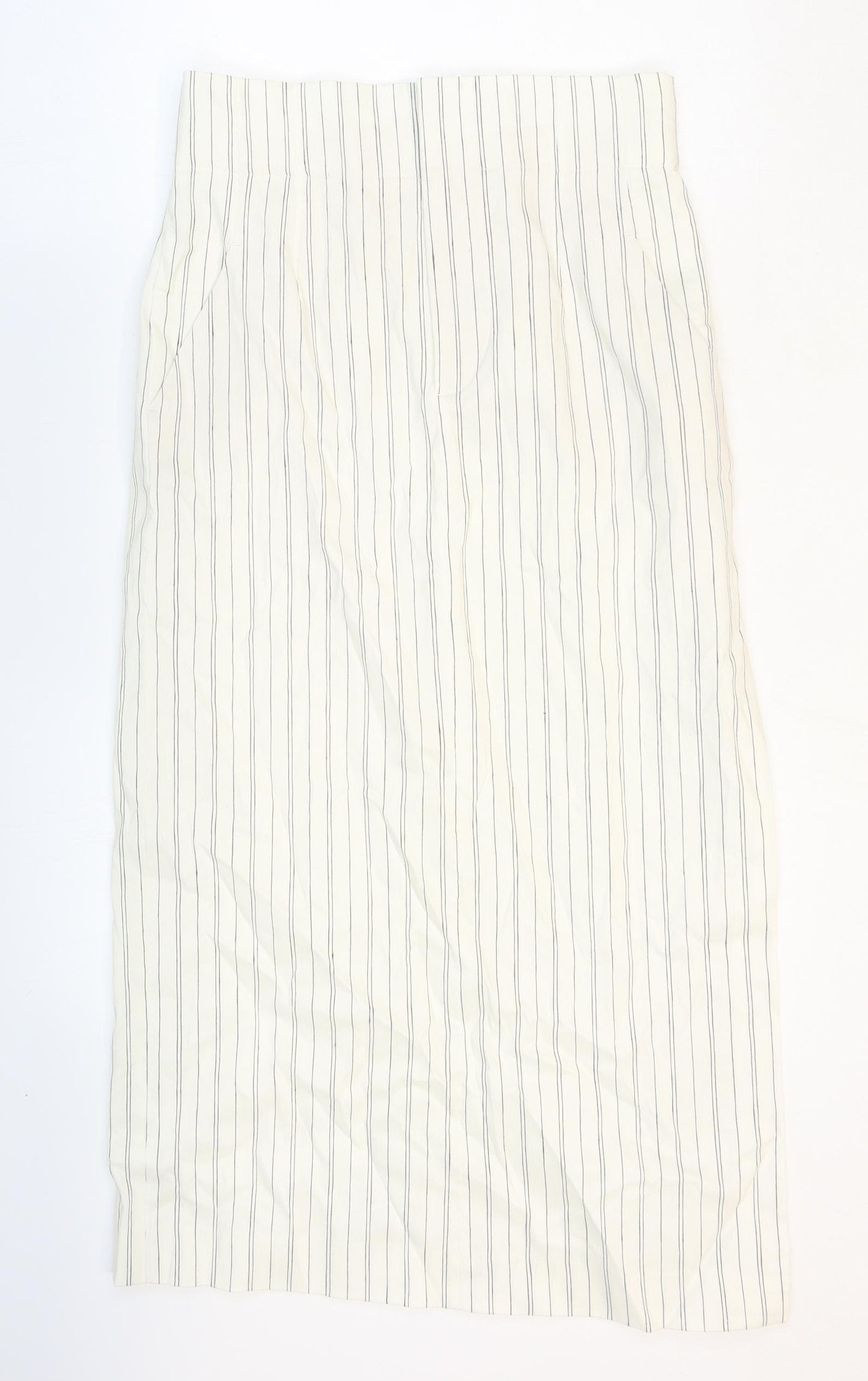 Zara Womens White Striped Polyester Maxi Skirt Size 10 Zip