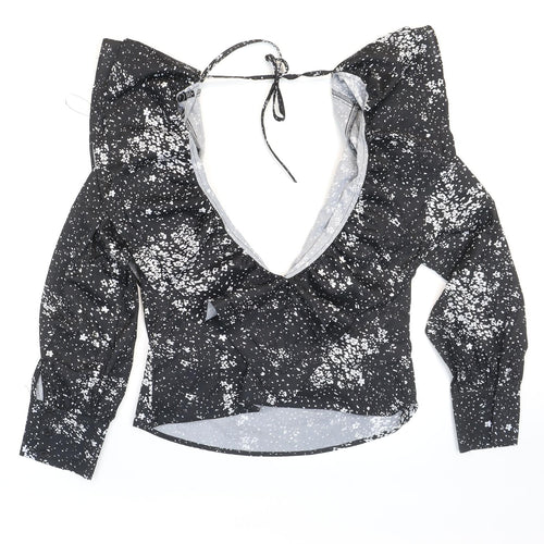 Boohoo Womens Black Floral Polyester Cropped Blouse Size 10 Halter