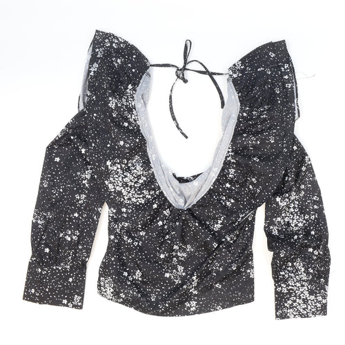 Boohoo Womens Black Floral Polyester Cropped Blouse Size 10 Halter