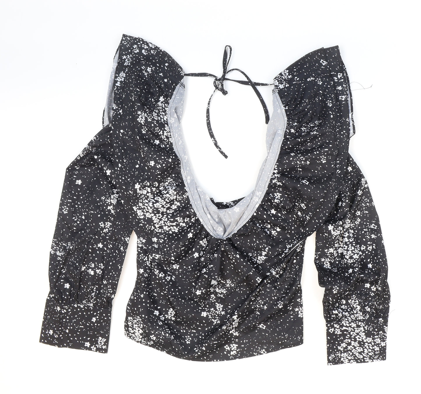 Boohoo Womens Black Floral Polyester Cropped Blouse Size 10 Halter