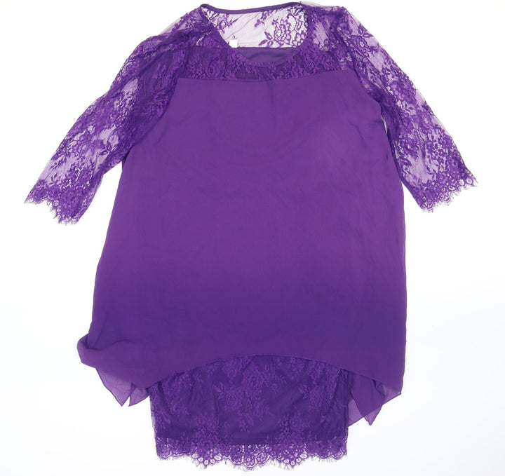 Preworn Womens Purple Polyester Shift Size L Round Neck Pullover - Layered Lace