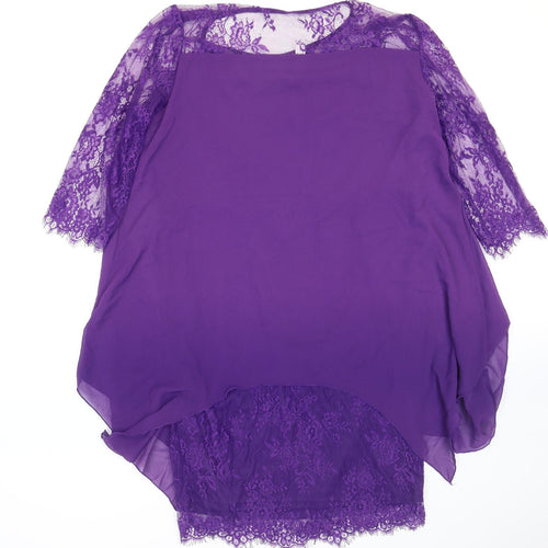 Preworn Womens Purple Polyester Shift Size L Round Neck Pullover - Layered Lace