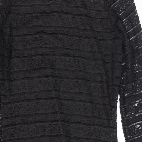 Marks and Spencer Womens Black Striped Polyester Bodycon Size 12 High Neck Button
