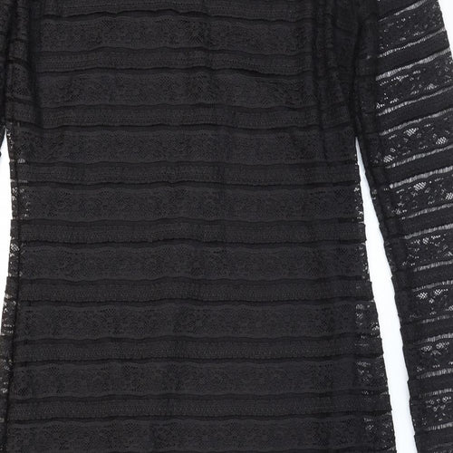 Marks and Spencer Womens Black Striped Polyester Bodycon Size 12 High Neck Button