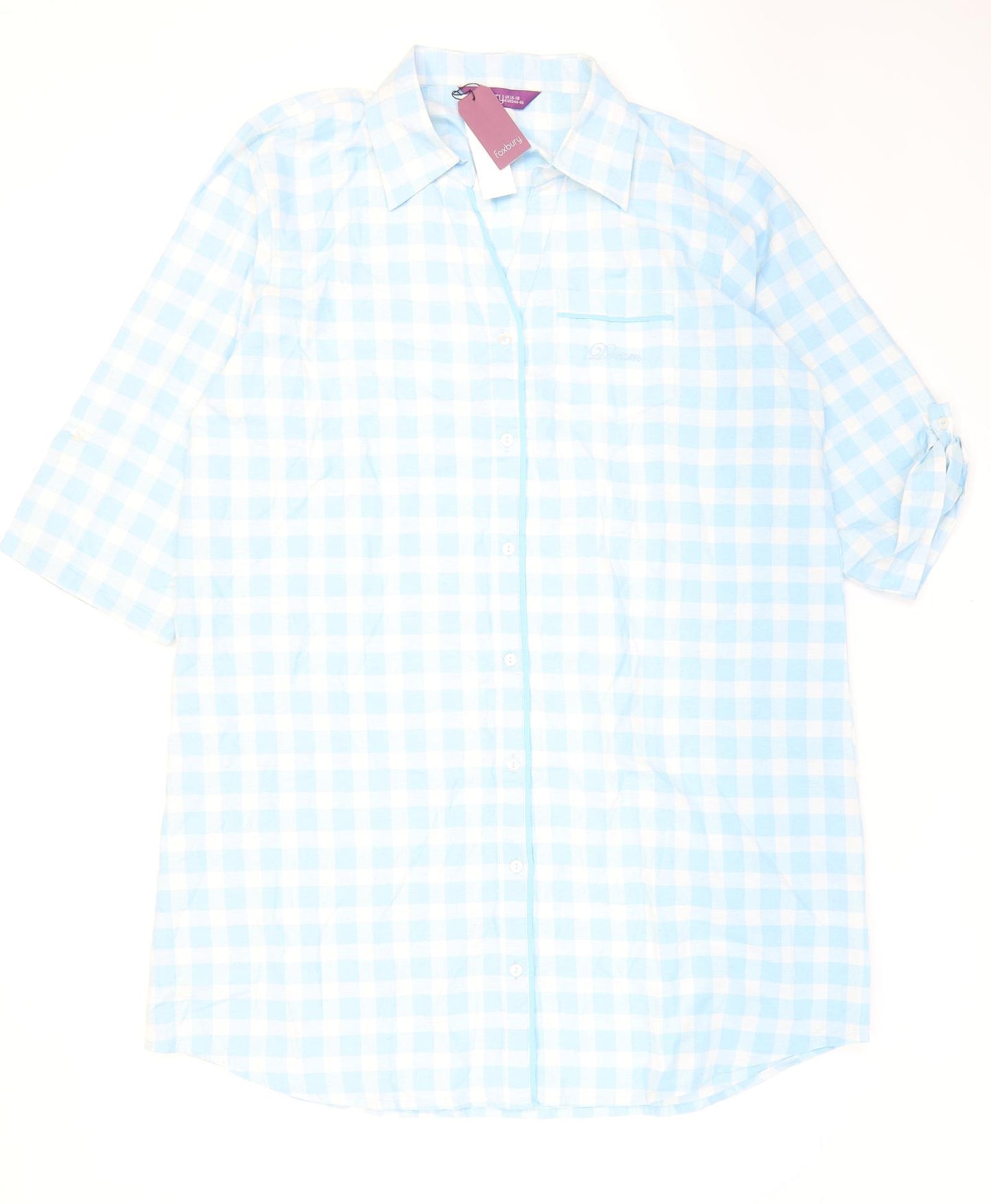 Foxbury Womens Blue Check Polyester Top Nightshirt Size 16 Button