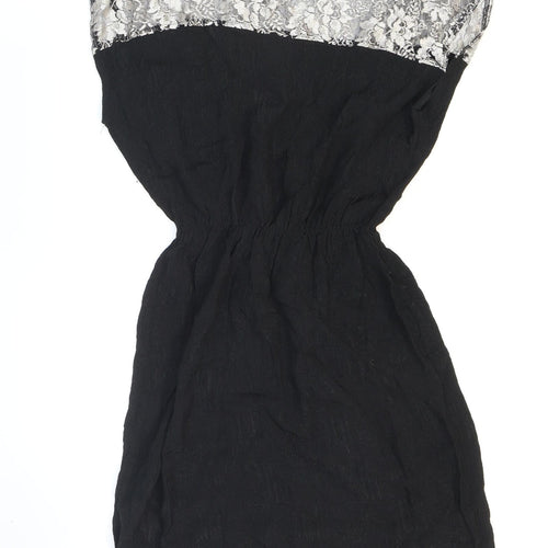 Johann Womens Black Polyester Skater Dress Size M Round Neck Pullover - Lace. Metallic.