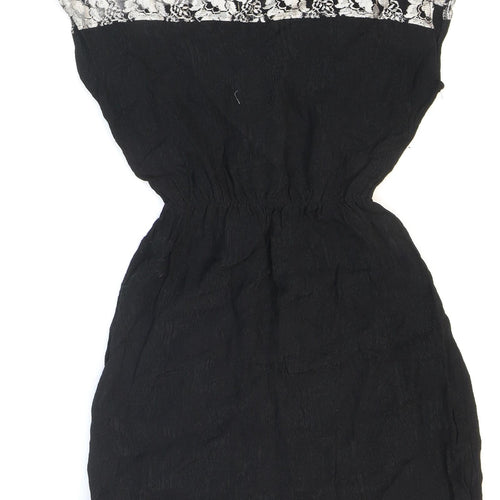 Johann Womens Black Polyester Skater Dress Size M Round Neck Pullover - Lace. Metallic.