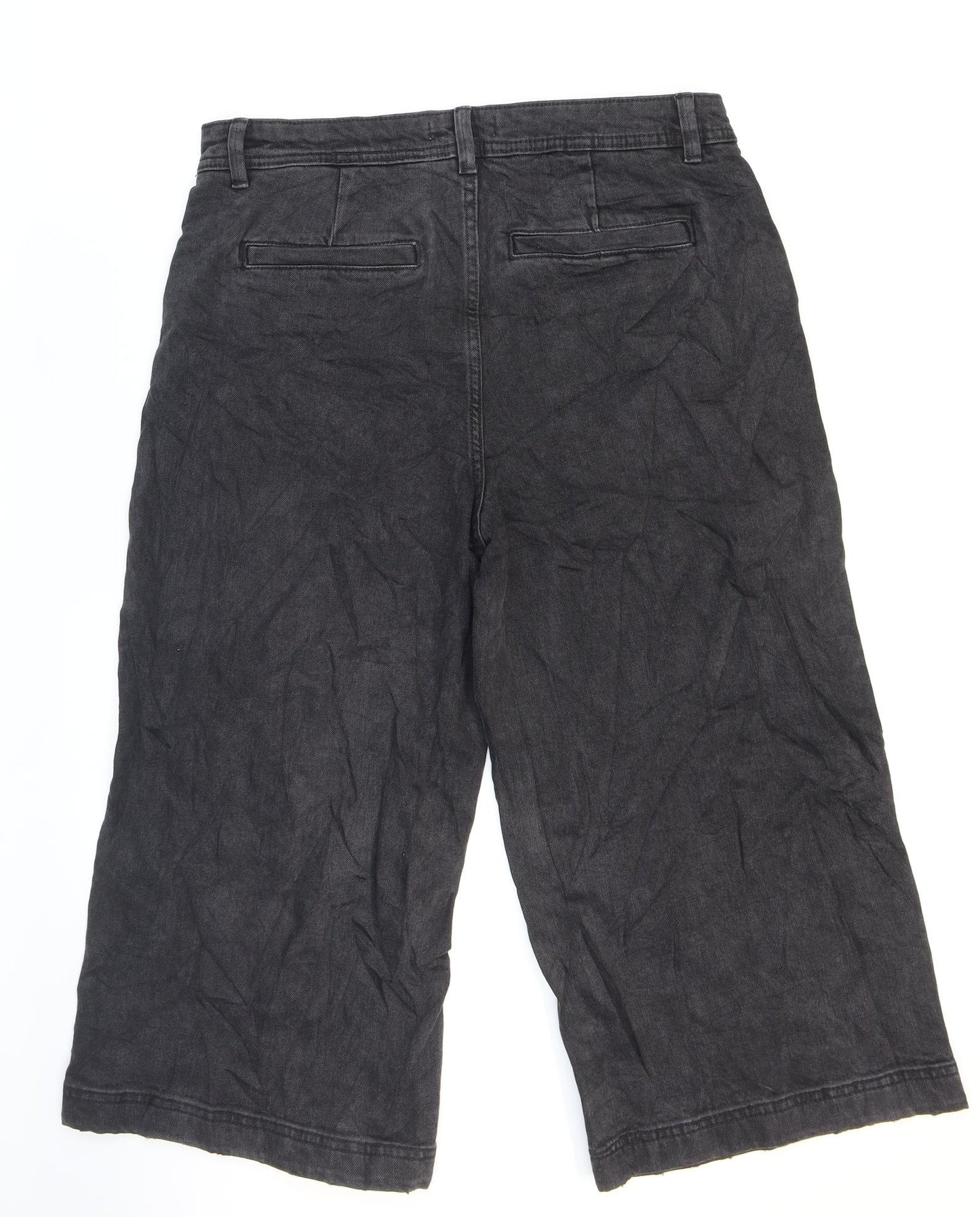 Marks and Spencer Womens Black Cotton Wide-Leg Jeans Size 14 Regular Zip - Short leg.