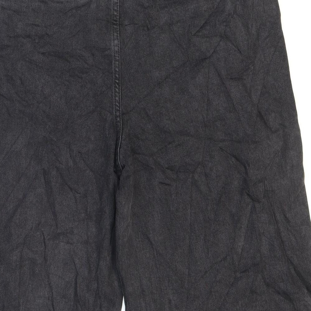 Marks and Spencer Womens Black Cotton Wide-Leg Jeans Size 14 Regular Zip - Short leg.