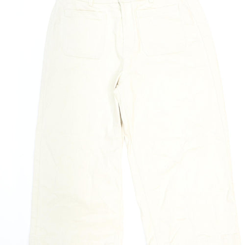 Marks and Spencer Womens Ivory Cotton Wide-Leg Jeans Size 14 L21 in Regular Zip