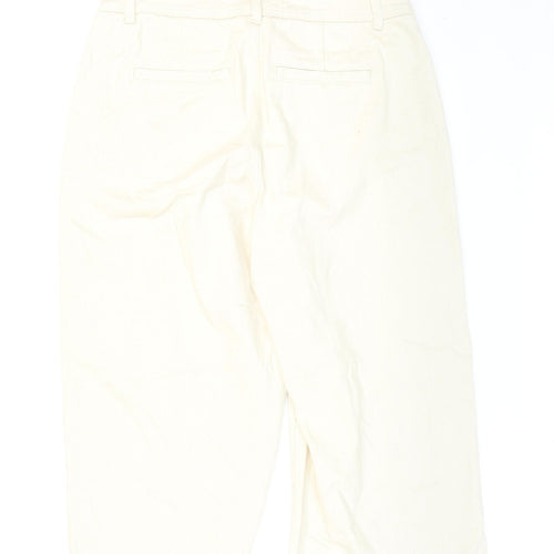 Marks and Spencer Womens Ivory Cotton Wide-Leg Jeans Size 14 L21 in Regular Zip