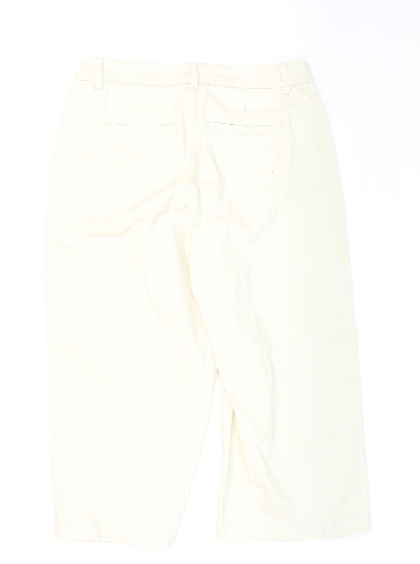 Marks and Spencer Womens Ivory Cotton Wide-Leg Jeans Size 14 L21 in Regular Zip