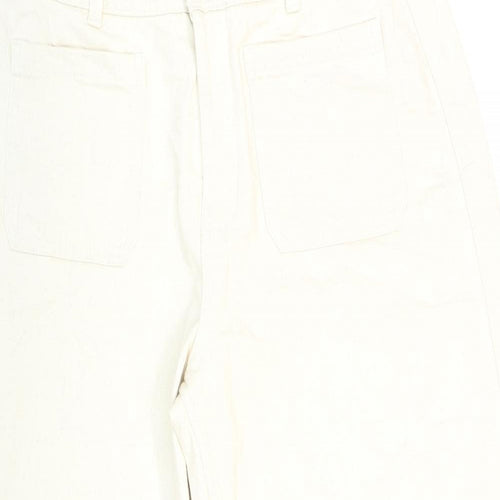 Marks and Spencer Womens Ivory Cotton Wide-Leg Jeans Size 14 L21 in Regular Zip
