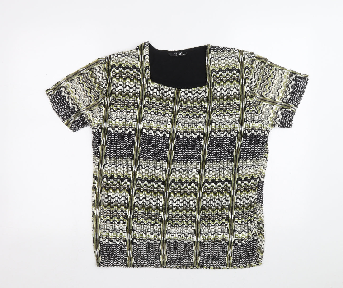 TIGI Womens Multicoloured Geometric Nylon Basic Blouse Size 14 Square Neck