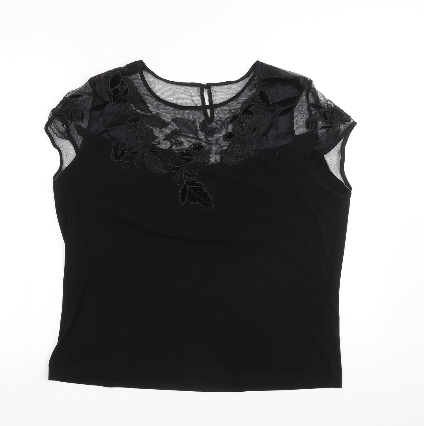 Berktertex Womens Black Polyester Basic Blouse Size 18 Round Neck - Lace detail