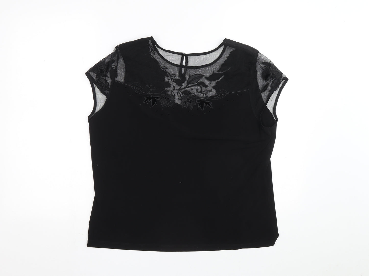 Berktertex Womens Black Polyester Basic Blouse Size 18 Round Neck - Lace detail