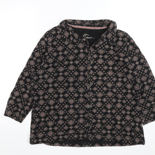 DASH Womens Black Geometric Cotton Basic Button-Up Size 16 Collared
