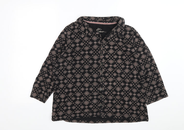DASH Womens Black Geometric Cotton Basic Button-Up Size 16 Collared