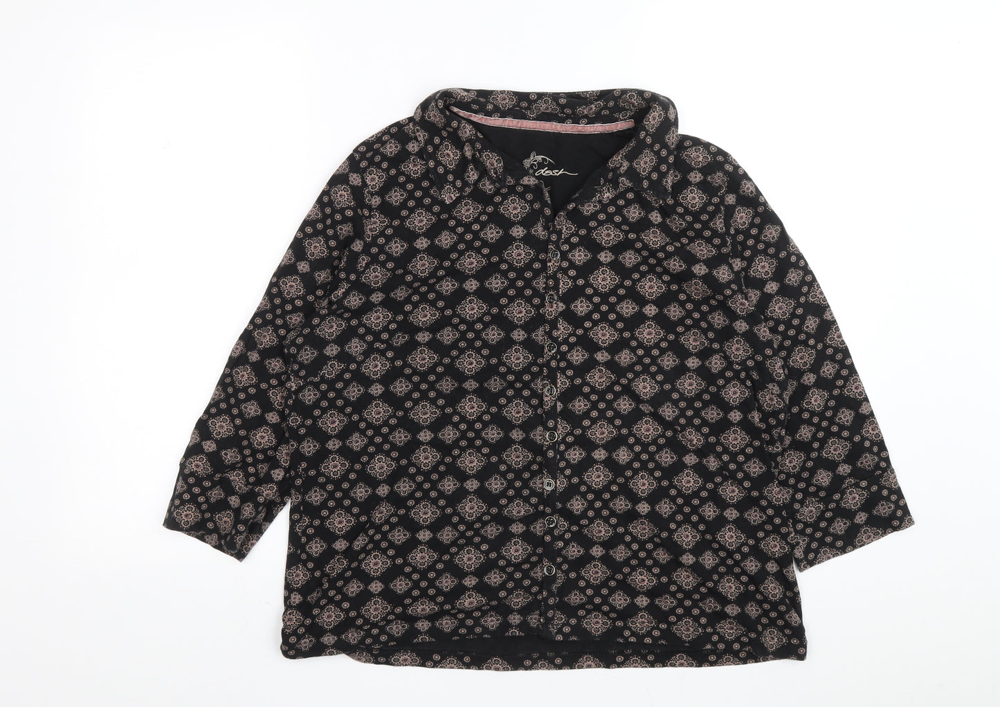 DASH Womens Black Geometric Cotton Basic Button-Up Size 16 Collared