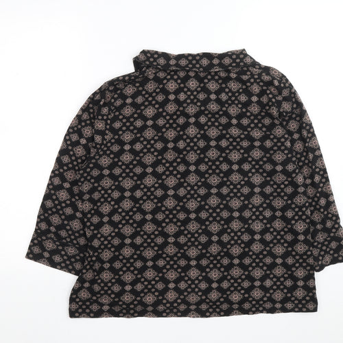 DASH Womens Black Geometric Cotton Basic Button-Up Size 16 Collared
