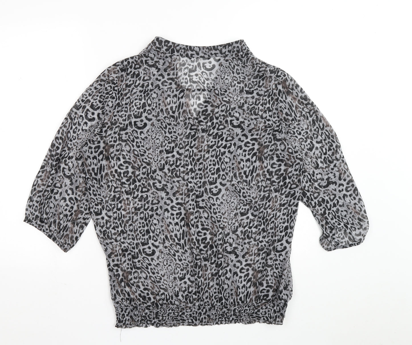 Marks and Spencer Womens Blue Animal Print Polyester Basic Blouse Size 14 V-Neck - Leopard Print