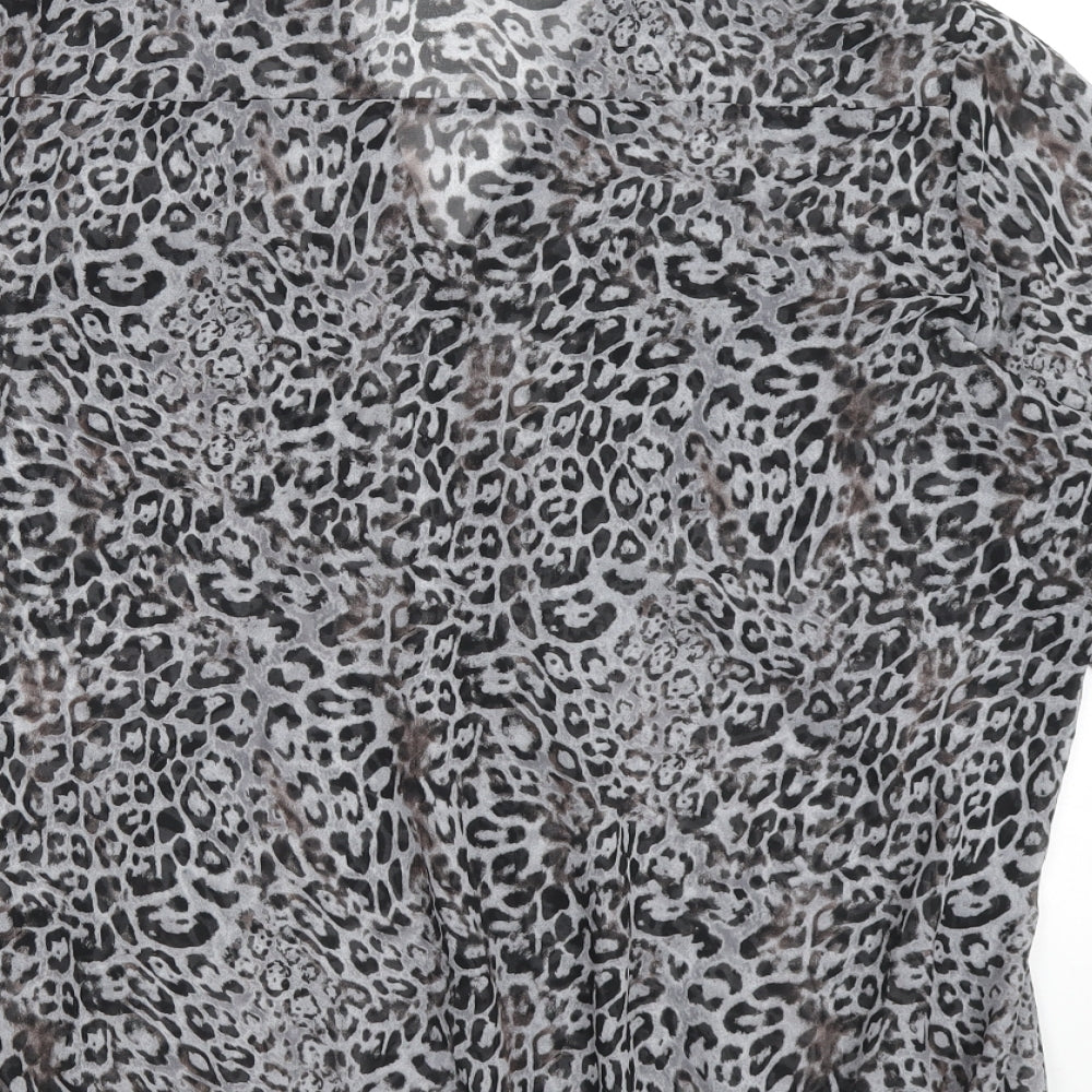 Marks and Spencer Womens Blue Animal Print Polyester Basic Blouse Size 14 V-Neck - Leopard Print