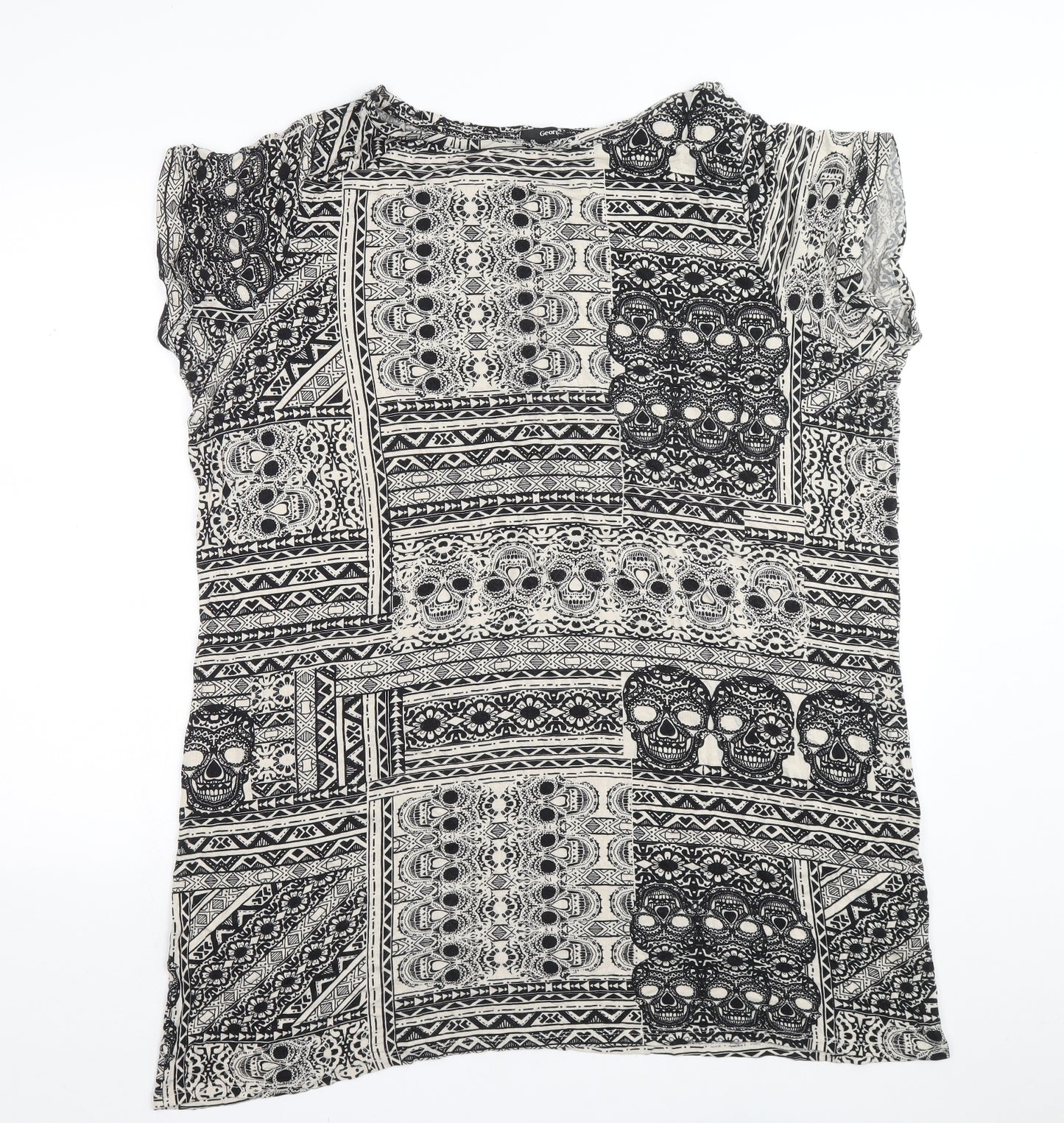 George Womens Black Geometric Viscose T-Shirt Dress Size 24 Boat Neck Pullover - Skull Print