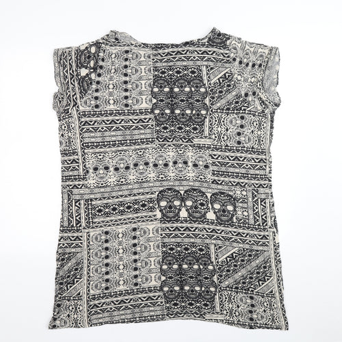 George Womens Black Geometric Viscose T-Shirt Dress Size 24 Boat Neck Pullover - Skull Print