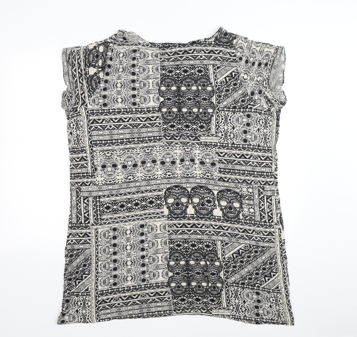 George Womens Black Geometric Viscose T-Shirt Dress Size 24 Boat Neck Pullover - Skull Print