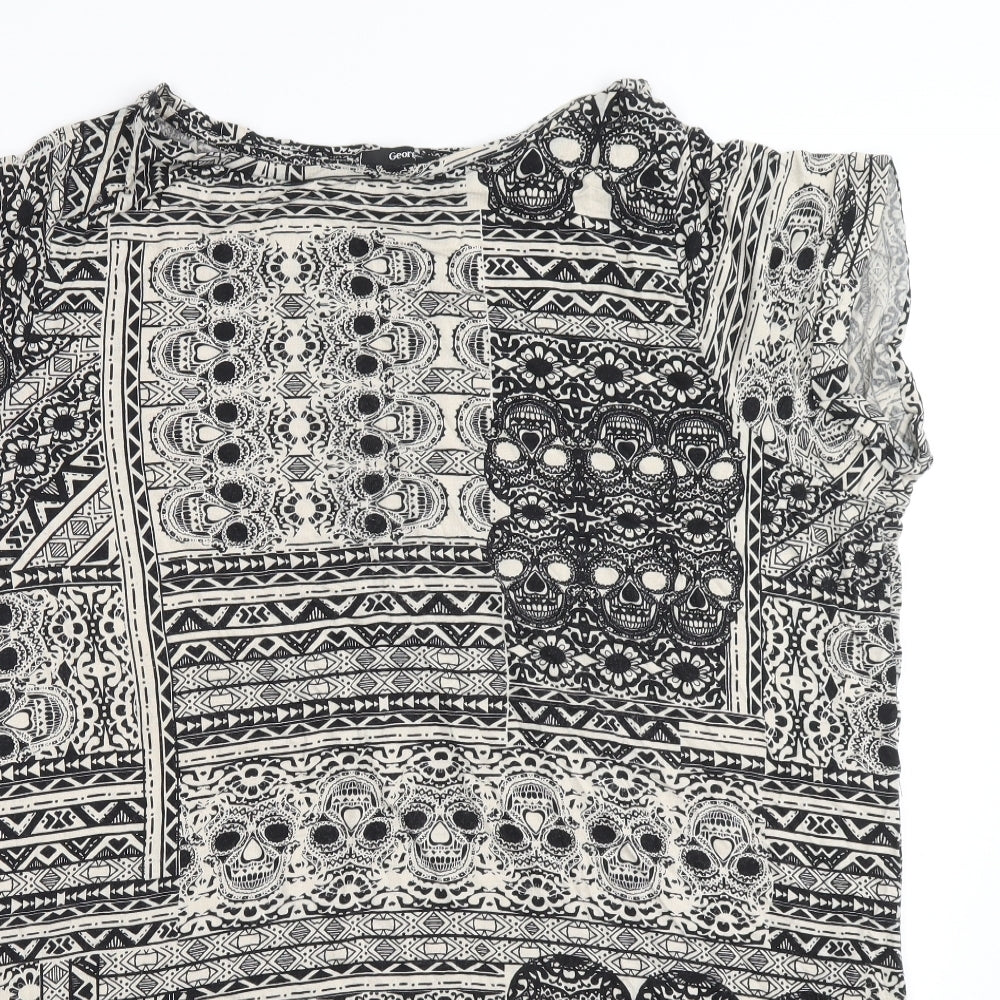George Womens Black Geometric Viscose T-Shirt Dress Size 24 Boat Neck Pullover - Skull Print
