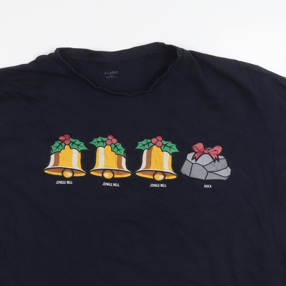Preworn Mens Blue Cotton T-Shirt Size XL Round Neck - Jingle bell rock