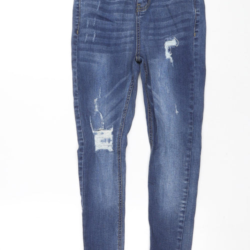 Boohoo Womens Blue Cotton Mom Jeans Size 8 L25.5 in Regular Zip