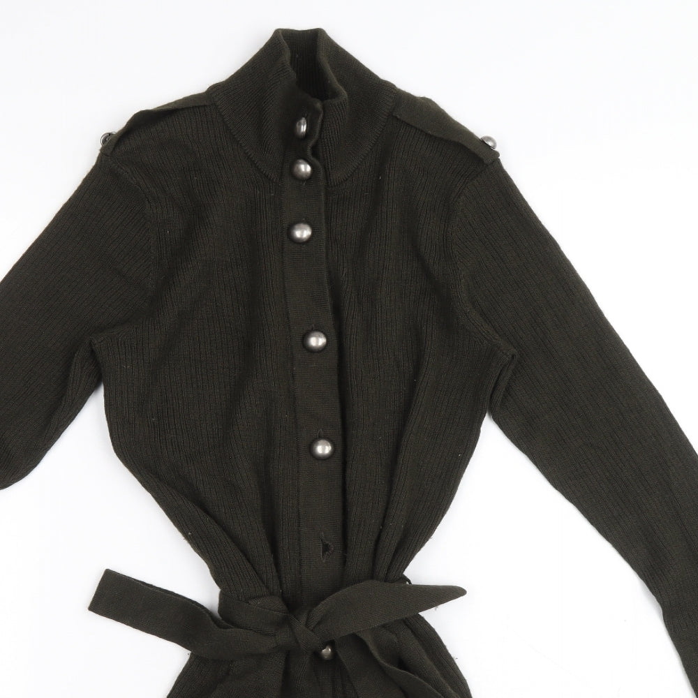 Principles Womens Green Acrylic Jumper Dress Size 12 Mock Neck Button