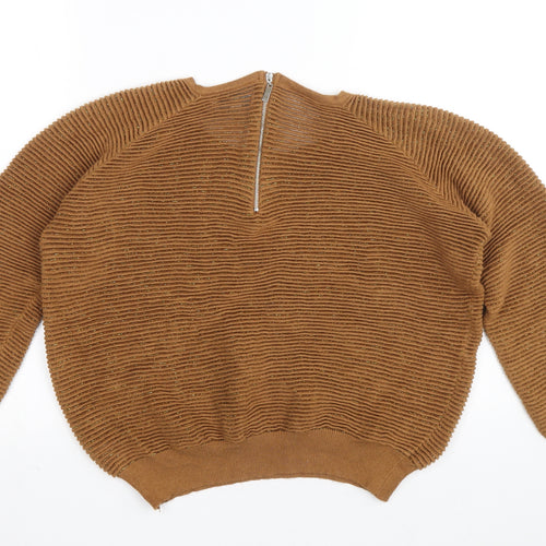 Blue Vanilla Womens Brown Round Neck Viscose Pullover Jumper Size S