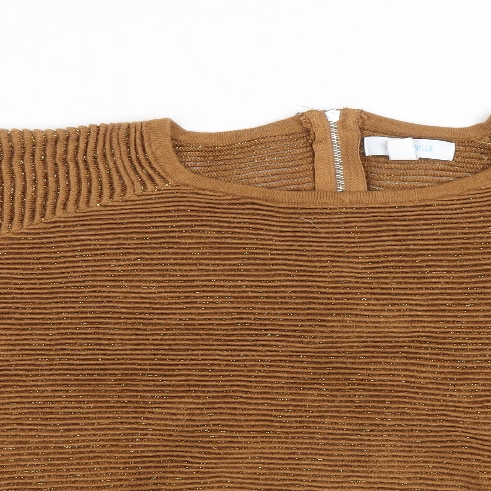 Blue Vanilla Womens Brown Round Neck Viscose Pullover Jumper Size S