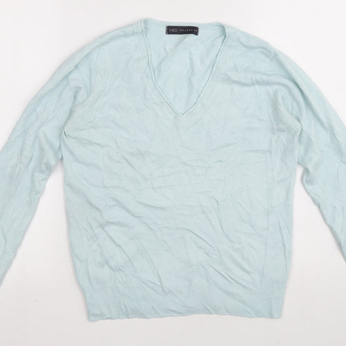 Marks and Spencer Womens Blue V-Neck Acrylic Pullover Jumper Size 8
